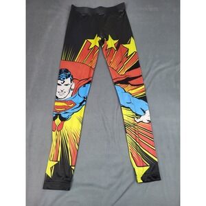 Superman Graphic Print Leggings Small Black Yellow Stretch‎ Performance Comfy